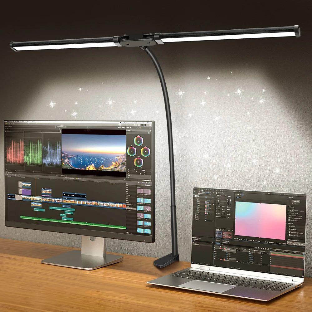 DUAL-HEAD ADJUSTABLE LED DESK LAMP - BLACK
